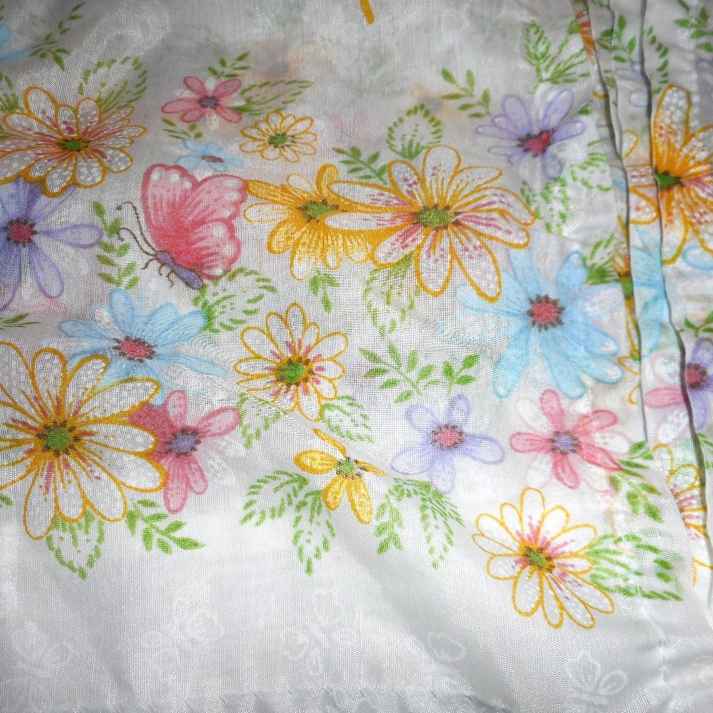 Butterfly Spring Flowers Curtains 8 panels 24" x 30" Vintage 80s NOS